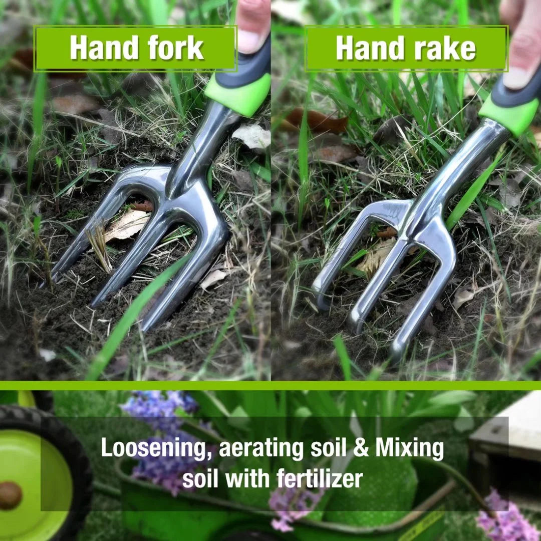 Garden Tool Set, 5 Pieces Gardening Work Gifts, Cast Aluminum Outdoor Hand Tools Kit for Men and Women, Including Trowel Transplanter Weeder Hand Fork Cultivator