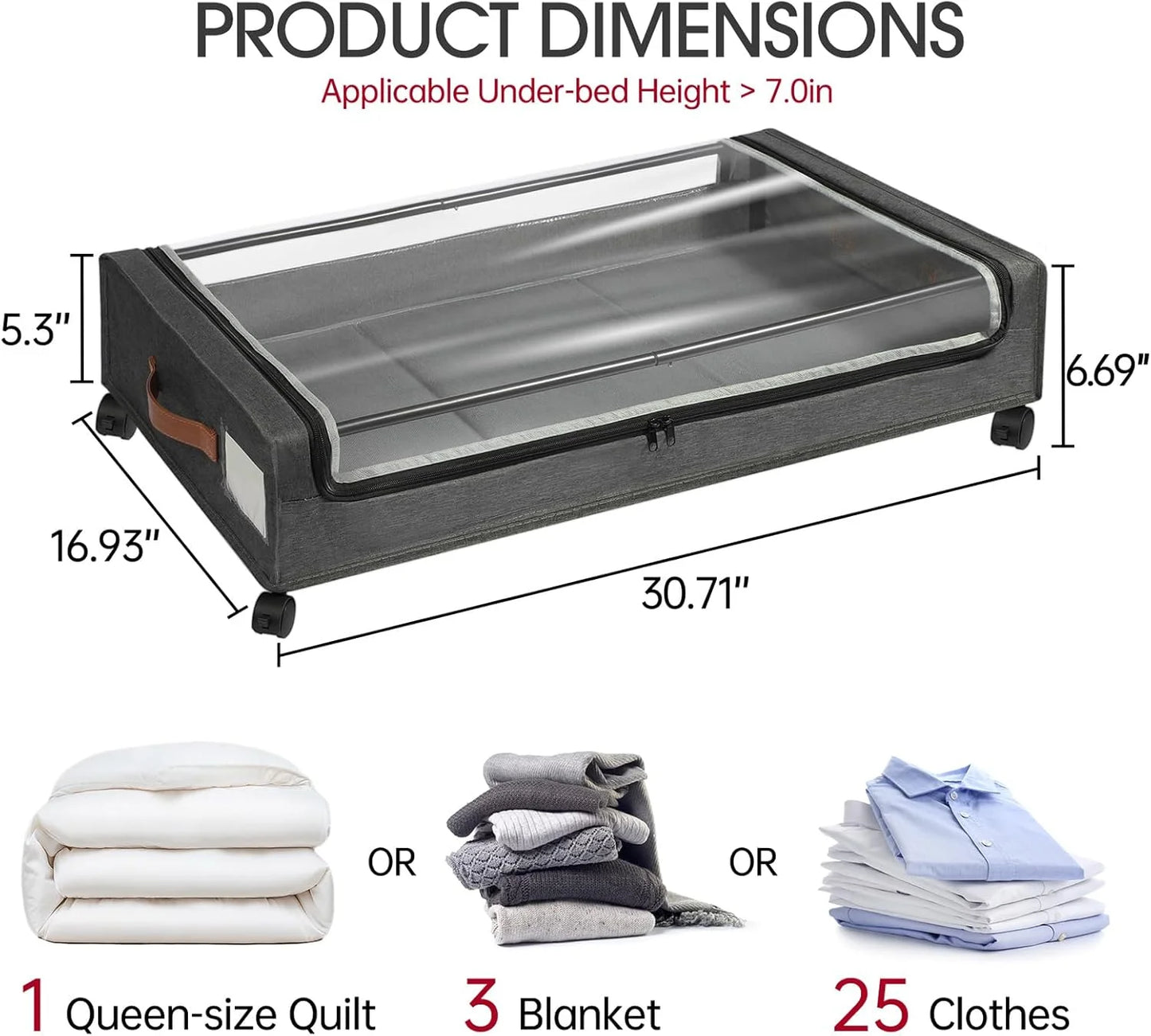 2 Pack under Bed Storage Containers with Wheels, Gray