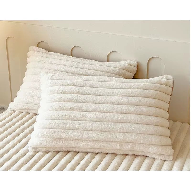 Fluffy Rabbit Plush Elastic Fitted Sheet Mattress Protector Cover Warm Winter Coral Fleece Luxury Double Bed Bedsheet 150