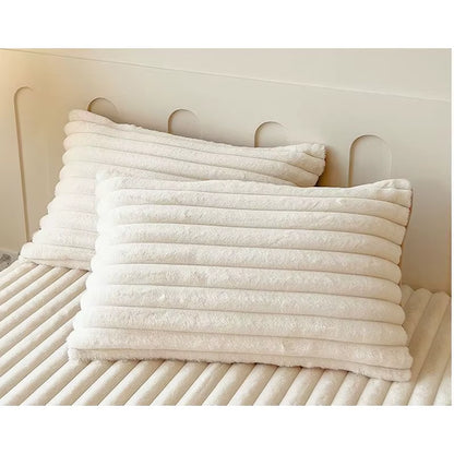 Fluffy Rabbit Plush Elastic Fitted Sheet Mattress Protector Cover Warm Winter Coral Fleece Luxury Double Bed Bedsheet 150