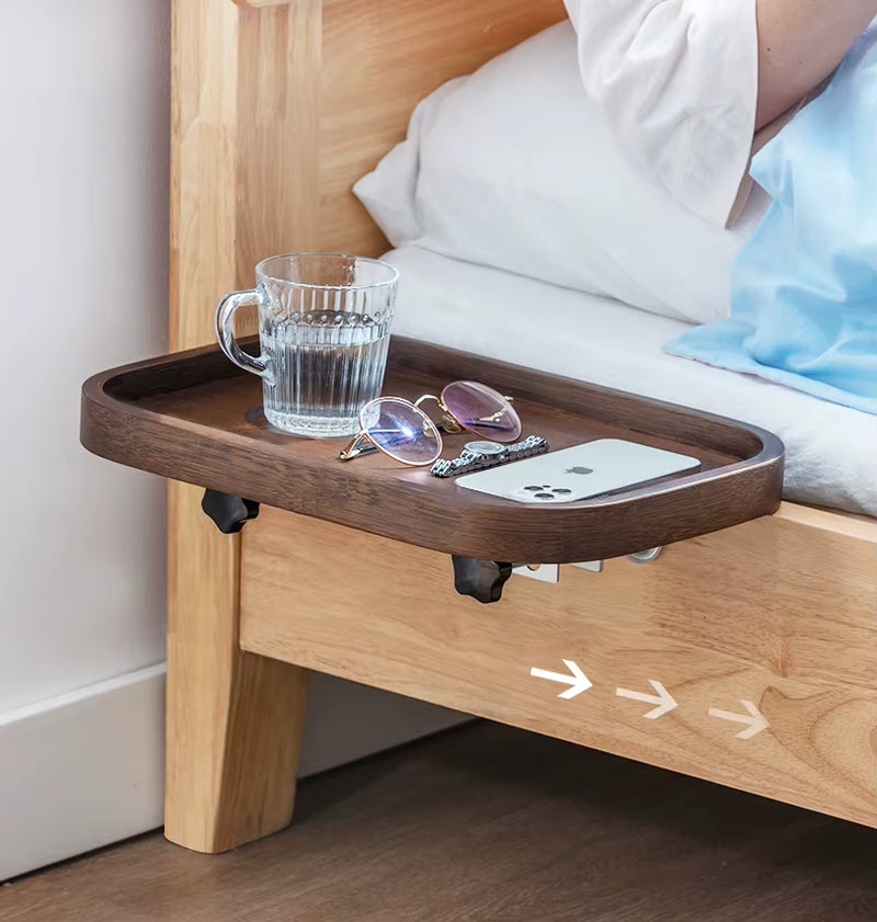 Wood Bedside Shelf for Bed and Bunk Bed Shelf Tray Table Caddy Top Bunk Organizer Clamp on Shelf for College Dorm Room Bunk Bed