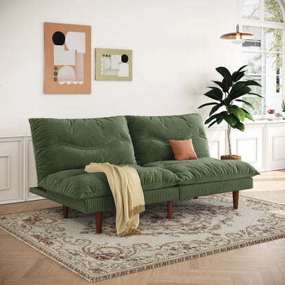 71" Corduroy Futon Convertible Sofa Bed, Loveseat Sleeper Sofa Couch for Living Room Apartment Green