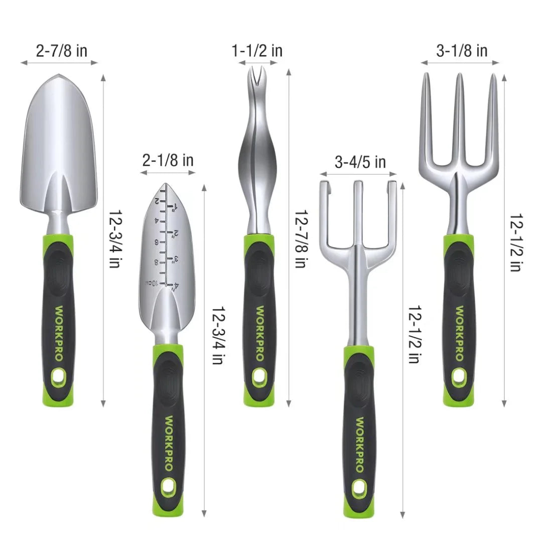 Garden Tool Set, 5 Pieces Gardening Work Gifts, Cast Aluminum Outdoor Hand Tools Kit for Men and Women, Including Trowel Transplanter Weeder Hand Fork Cultivator