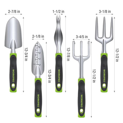 Garden Tool Set, 5 Pieces Gardening Work Gifts, Cast Aluminum Outdoor Hand Tools Kit for Men and Women, Including Trowel Transplanter Weeder Hand Fork Cultivator