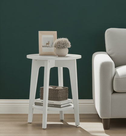 round Modern End Table, 2-Tier Side Table for Living Room, Bedroom, Nightstand, White