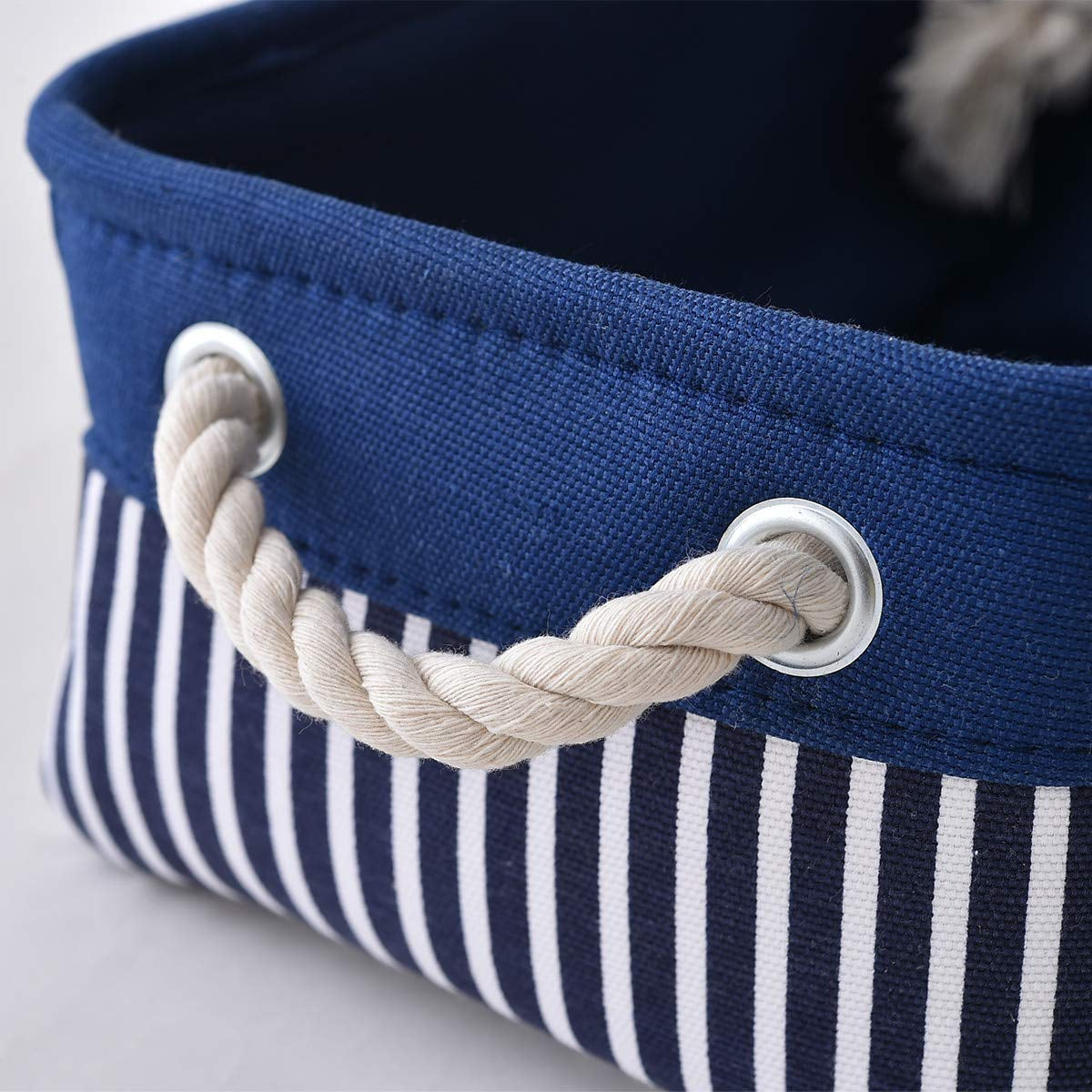 Canvas Storage Baskets [6-Pack] Small Fabric Storage Bins Toy Storage Baskets Empty Gift Baskets Shelf Baskets Decorative Basket with Rope Handles for Home Office(Navy Blue, 12 X 8 X 5 Inch)