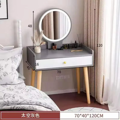 50/60/70Cm Vanity Desk with Touch Screen Lighted Mirror with Drawer Makeup Vanity Table Set Bedroom Dressing Table Storage Shelf