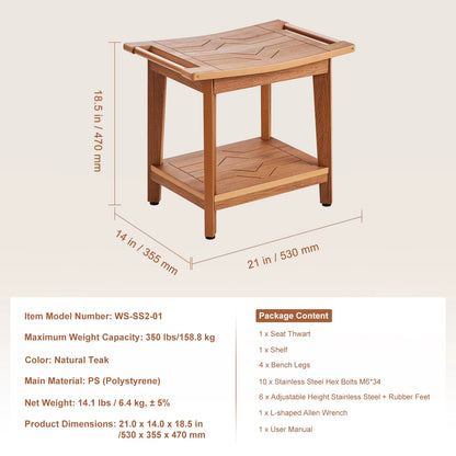 Bamboo Shower Bench 19.1X11.3X18.3 in Waterproof Shower Stool Chair with Storage Shelf 330Lbs Load Capacity Spa Seat