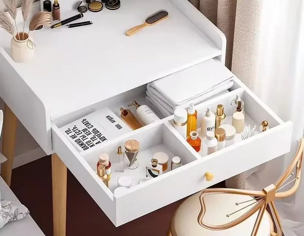 50/60/70Cm Vanity Desk with Touch Screen Lighted Mirror with Drawer Makeup Vanity Table Set Bedroom Dressing Table Storage Shelf