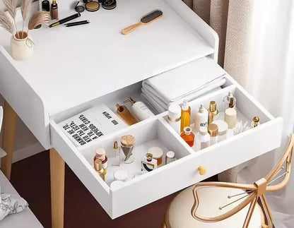 50/60/70Cm Vanity Desk with Touch Screen Lighted Mirror with Drawer Makeup Vanity Table Set Bedroom Dressing Table Storage Shelf