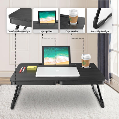 Portable Foldable Laptop Desk for Bed and Couch Adjustable with Cup Holder