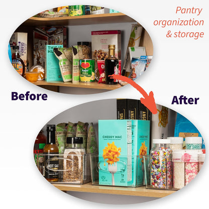 Plastic Pantry Organization and Storage Bins with Removable Dividers – Perfect Kitchen Organization or Kitchen Storage – Refrigerator Organizer Bins, Cabinet Organizers (2 Pack)