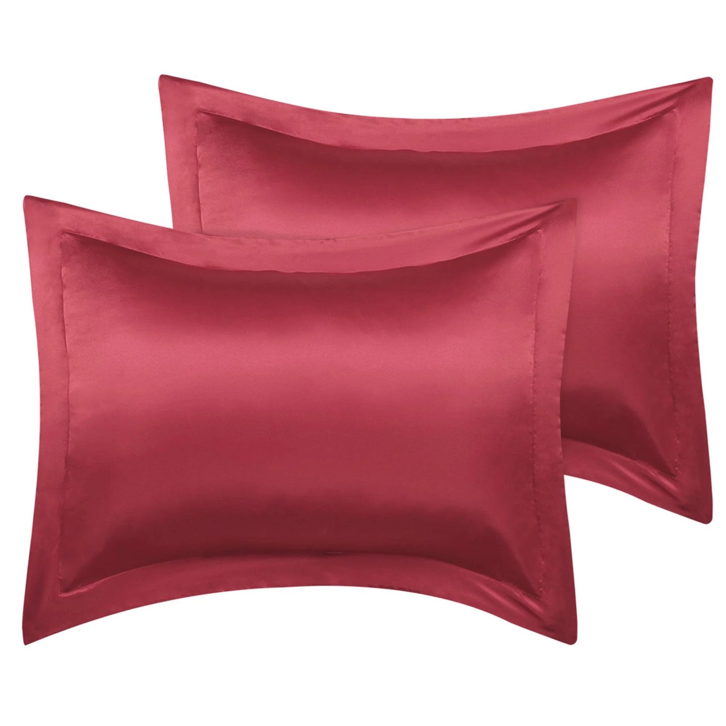 2-Pack Satin Silk Envelope Closure Pillow Shams Wine Red Queen