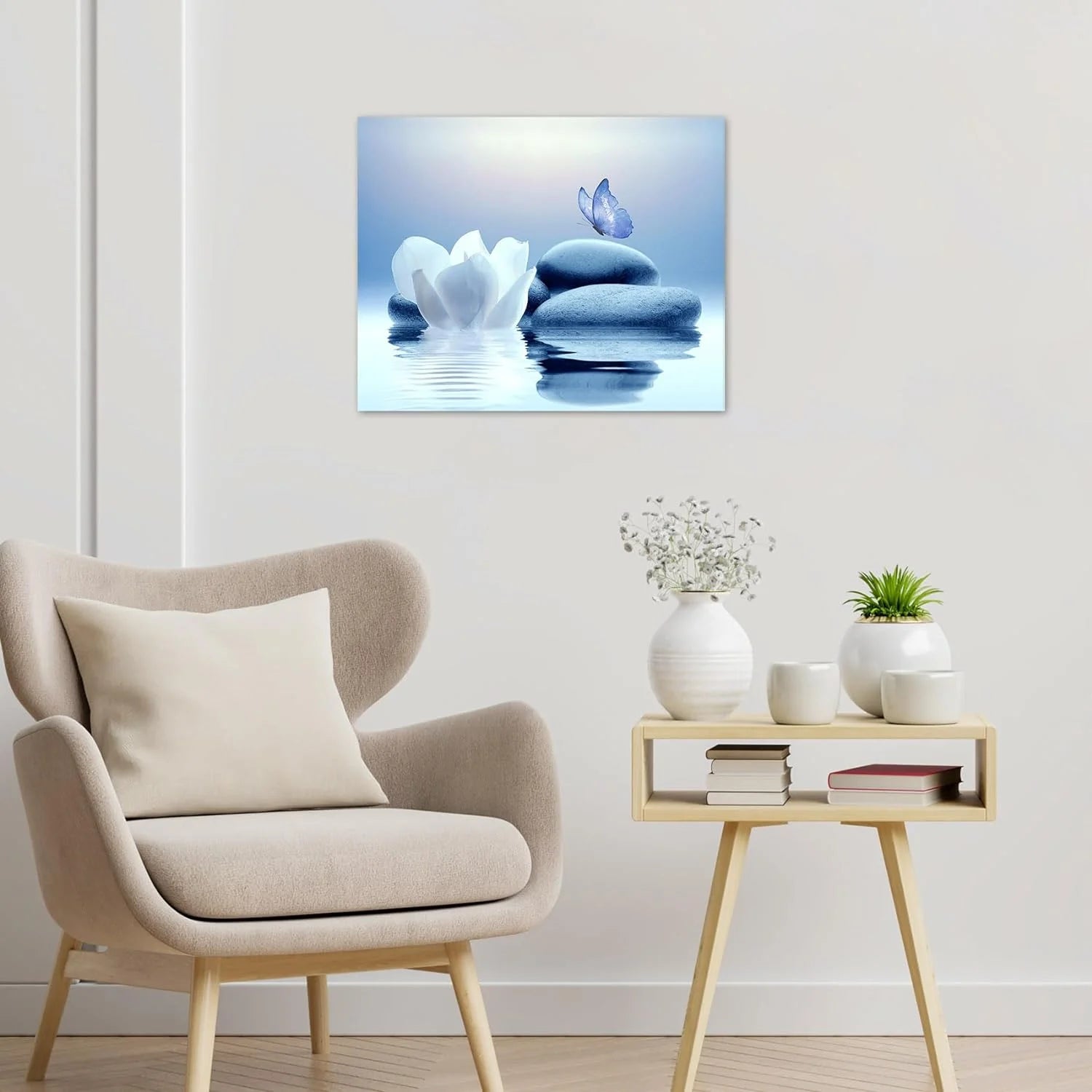 Zen Stone Flower and Butterfly on Lake Wall Art 16" X 12" Framed Canvas Prints