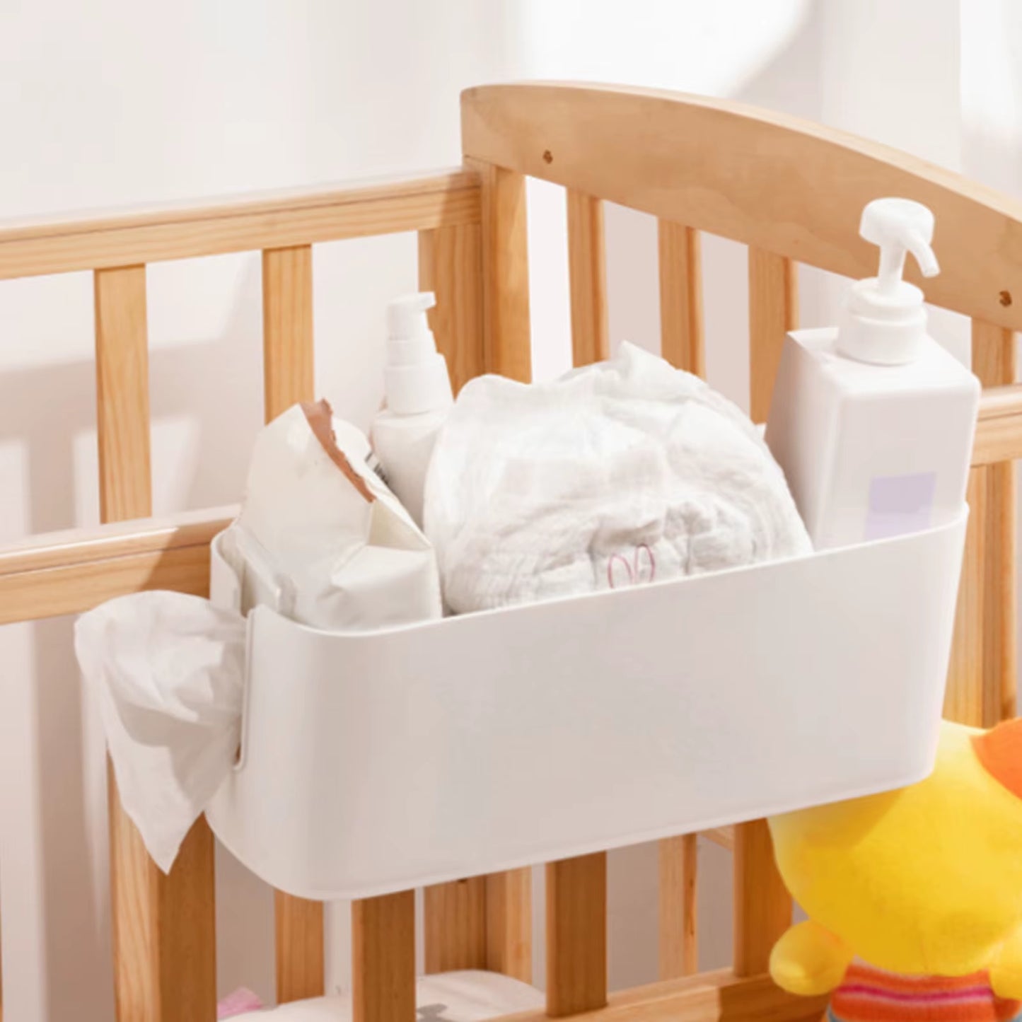 Bedside Storage Caddy Magazine Holder with Double Hook Bed Hanging Bag Organizer Box for Phone Crib Bed Rail Headboards Book
