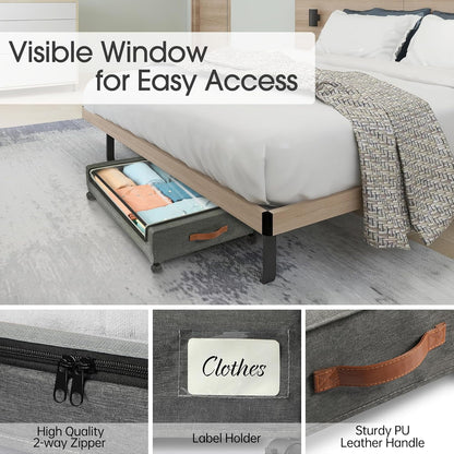 2 Pack under Bed Storage Containers with Wheels, Gray