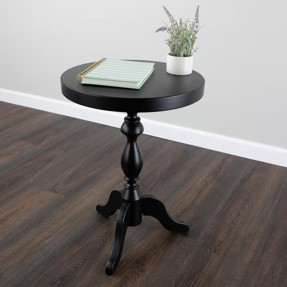15.75 In. round Wood Pedestal Side Table, Black